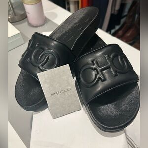 Jimmy Choo Black Leather Slides